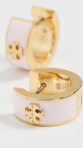 Tory Burch Women's Kira Huggie Earrings, Tory Gold/Pink Snow, One Size in Saudi Arabia