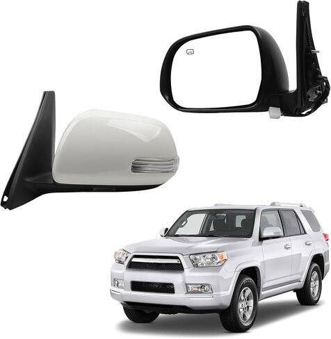 Dasbecan Right Passenger Side Mirror Compatible with 2010-2013 Toyota 4runner with Power Heated Glass, Manual Folding, Turn Signal, Puddle Light, Gloss White Cover Replace# TO1321263(9 Pins) in Saudi Arabia