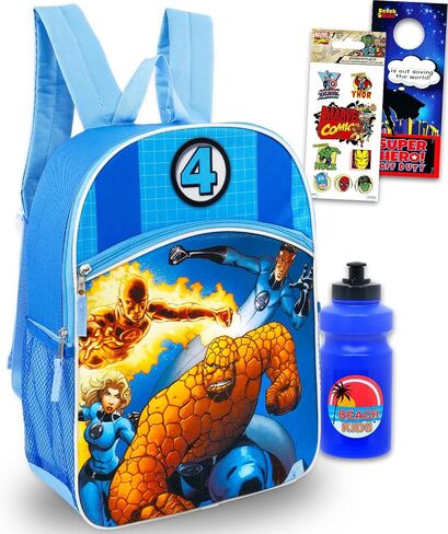 مجموعة حقائب الظهر Fantastic Four - حزمة مع حقيبة مدرسية Fantastic 4 مقاس 16 بوصة، وزجاجة مياه، وملصقات، والمزيد | حقيبة ظهر Marvel Superhero للأطفال والأولاد in Saudi Arabia