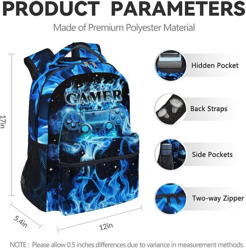 School Backpack for Kids - Gamer Boys Backpack for Elementary Middle School - 17Inch Gaming Bookbag for Kindergarten with Adjustable Strap in Saudi Arabia