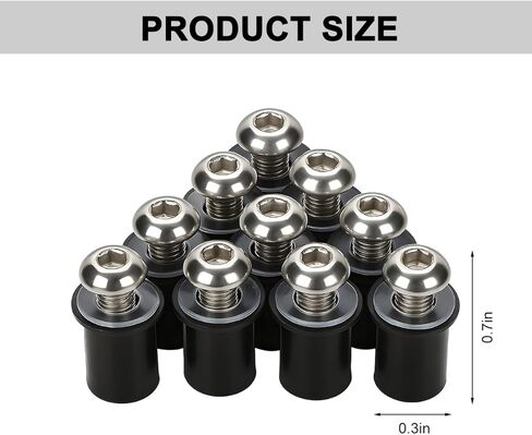 Motorcycle Windshield Bolt Screw Kit, 10PCS M5 x 16 Aluminum Alloy Windscreen Body Mounting Wellnut Bolt Set with Wrench, Motorbike Fairing Fastener Screws Nuts, Universal Fit (Black) in Kuwait