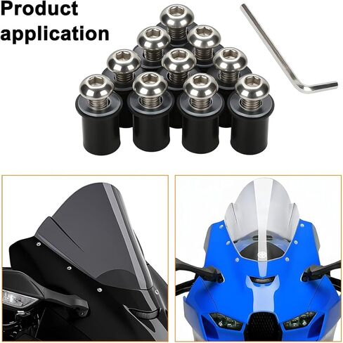 Motorcycle Windshield Bolt Screw Kit, 10PCS M5 x 16 Aluminum Alloy Windscreen Body Mounting Wellnut Bolt Set with Wrench, Motorbike Fairing Fastener Screws Nuts, Universal Fit (Black) in Kuwait