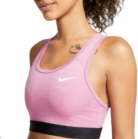 حمالة صدر رياضية للنساء من Nike Swoosh Icon Clash ذات دعم متوسط ​​وغير مبطنة مقاس XS، أسود/أبيض/وردي نشط/أسود in Saudi Arabia
