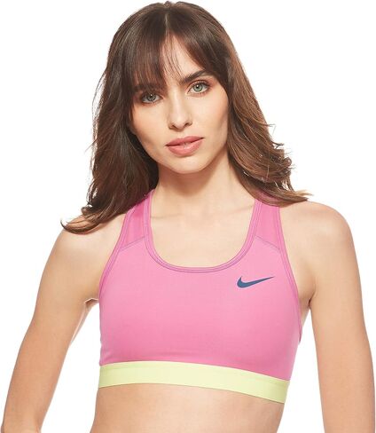 حمالة صدر رياضية للنساء من Nike Swoosh Icon Clash ذات دعم متوسط ​​وغير مبطنة مقاس XS، أسود/أبيض/وردي نشط/أسود in Saudi Arabia