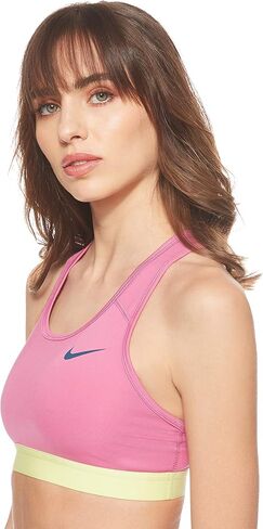حمالة صدر رياضية للنساء من Nike Swoosh Icon Clash ذات دعم متوسط ​​وغير مبطنة مقاس XS، أسود/أبيض/وردي نشط/أسود in Saudi Arabia