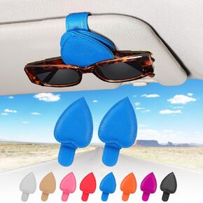 2-Pack Visor Sunglass Holder - Genuine Leather Sunglass Visor Clips for Cars - Sunglass Holder Clip for Car Visor (Blue) in Kuwait