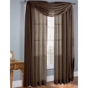 3 Piece Wide Sheer Voile Scarf Valance Window Curtain 1 Scarf and 2 Tiers Lily (Taupe Tan) in Kuwait