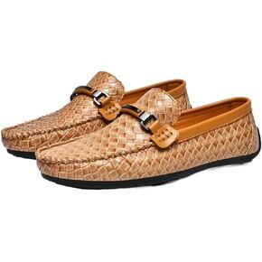 HOOENG Mens Loafers Shoe Moccasins Shoes Flat Heel Plaid PU Leather Flat Heel Anti-Slip Comfortable Fashion Prom Slip On in Saudi Arabia