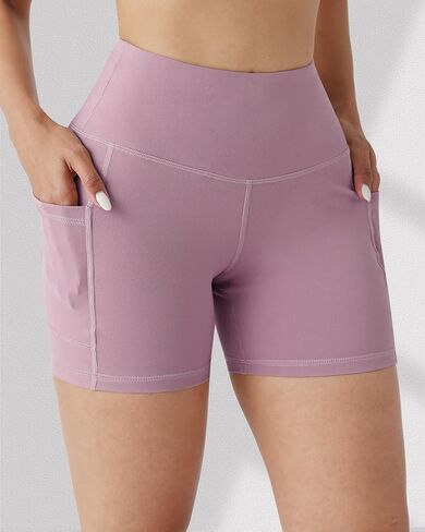 Biker Yoga Shorts with Pockets for Women,High Waisted Athletic Running Workout Gym Shorts Tummy Control 5" in Saudi Arabia