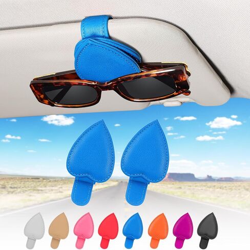 2-Pack Visor Sunglass Holder - Genuine Leather Sunglass Visor Clips for Cars - Sunglass Holder Clip for Car Visor (Blue) in Kuwait