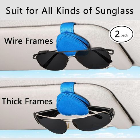 2-Pack Visor Sunglass Holder - Genuine Leather Sunglass Visor Clips for Cars - Sunglass Holder Clip for Car Visor (Blue) in Kuwait