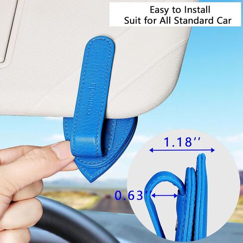 2-Pack Visor Sunglass Holder - Genuine Leather Sunglass Visor Clips for Cars - Sunglass Holder Clip for Car Visor (Blue) in Kuwait