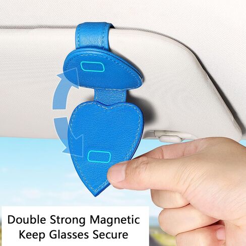 2-Pack Visor Sunglass Holder - Genuine Leather Sunglass Visor Clips for Cars - Sunglass Holder Clip for Car Visor (Blue) in Kuwait