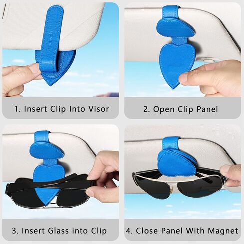 2-Pack Visor Sunglass Holder - Genuine Leather Sunglass Visor Clips for Cars - Sunglass Holder Clip for Car Visor (Blue) in Kuwait