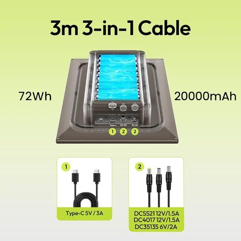 8W Solar Panel for Trail Camera with Build-in 72Wh Rechargeable Battery, Comes with 360°Adjustable Mounting, 6V/12V DC & USB-C Port for Outdoor Camera, Trail Camera, Type-C Device IP66 Waterproof in Kuwait