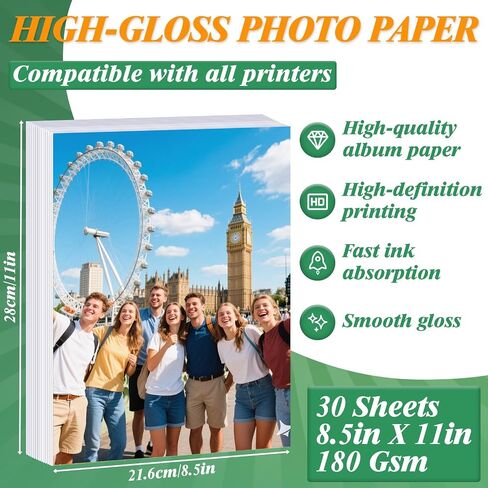 Lokunn 110 Sheets Photo Paper Glossy, Photo Paper 3.5 * 5, 4x6, 5x7, 8.5x11 inch, Suitable for Dye Inkjet Printers. Convenient for Home Use. Can Print Photos, Advertising Covers, Recipe Cards in Kuwait