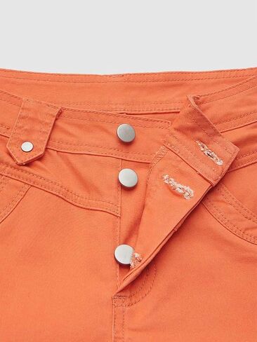 Flamingals Straight Leg Capris Pants for Women Mid Waist Casual Roll Hem Dual Button Pants in Kuwait