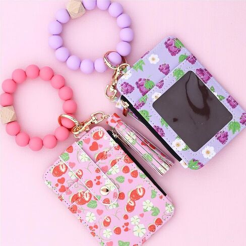 Women's Boho Beaded Wallet,Boho Style Beaded Tassel Keychain Wallet,Wristband Accessories with Flower Fruit Pattern in Saudi Arabia