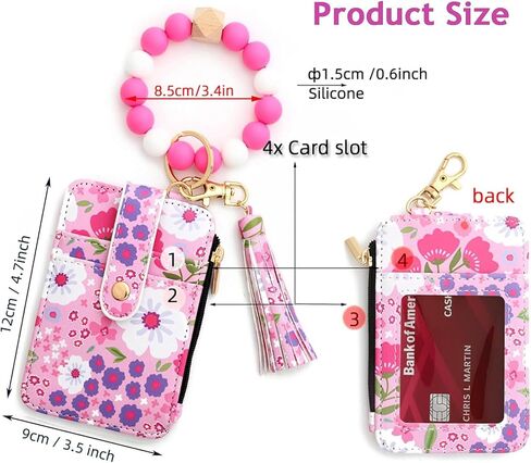 Women's Boho Beaded Wallet,Boho Style Beaded Tassel Keychain Wallet,Wristband Accessories with Flower Fruit Pattern in Saudi Arabia