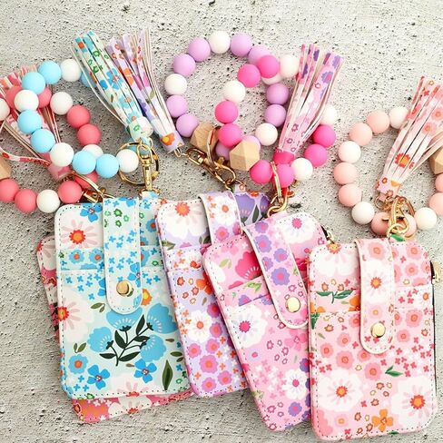 Women's Boho Beaded Wallet,Boho Style Beaded Tassel Keychain Wallet,Wristband Accessories with Flower Fruit Pattern in Saudi Arabia
