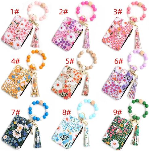 Women's Boho Beaded Wallet,Boho Style Beaded Tassel Keychain Wallet,Wristband Accessories with Flower Fruit Pattern in Saudi Arabia