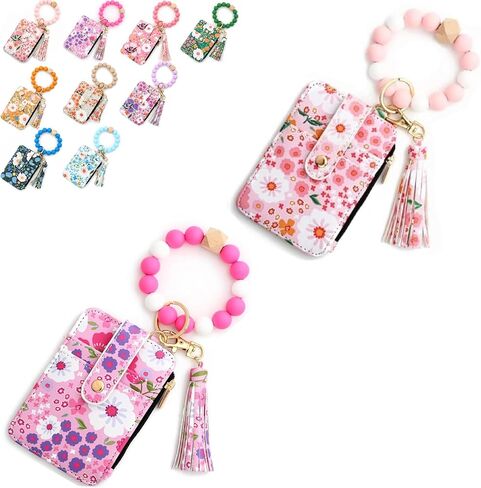Women's Boho Beaded Wallet,Boho Style Beaded Tassel Keychain Wallet,Wristband Accessories with Flower Fruit Pattern in Saudi Arabia