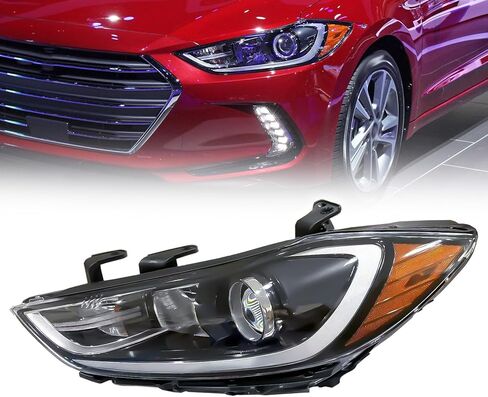 Headlight Assembly Compatible with 2017 2018 Hyundai Elantra w/Bulbs Halogen Headlamp(Left and Right Side) in Kuwait