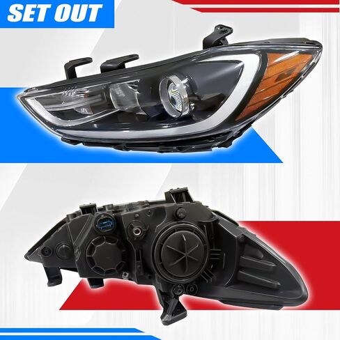 Headlight Assembly Compatible with 2017 2018 Hyundai Elantra w/Bulbs Halogen Headlamp(Left and Right Side) in Kuwait