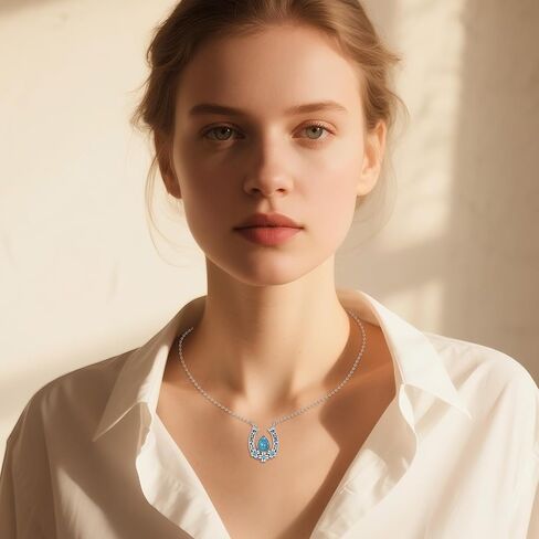 Vintage Horseshoe with Natural Turquoise Necklace 925 Sterling Silver Retro Western Horseshoe Pendant Necklace with 18+2 inch Chain for Birthday Women Gifts in Kuwait