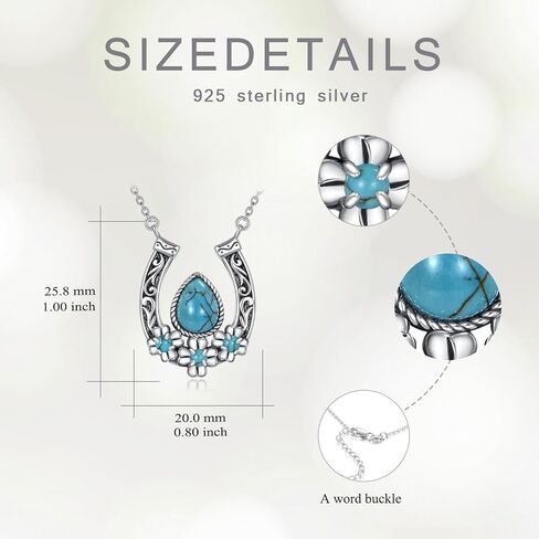 Vintage Horseshoe with Natural Turquoise Necklace 925 Sterling Silver Retro Western Horseshoe Pendant Necklace with 18+2 inch Chain for Birthday Women Gifts in Kuwait