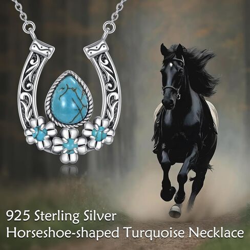 Vintage Horseshoe with Natural Turquoise Necklace 925 Sterling Silver Retro Western Horseshoe Pendant Necklace with 18+2 inch Chain for Birthday Women Gifts in Kuwait