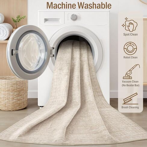 سجاد منطقة 5x7 غرفة المعيشة: سجادة بيج عتيقة كبيرة قابلة للغسل محايدة غير قابلة للانزلاق ناعمة مقاومة للبقع سجادة داخلية لغرفة النوم وغرفة الطعام وغرفة الطعام تحت الطاولة والمنزل والمكتب وغرفة اللعب in Kuwait