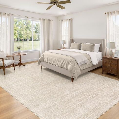 سجاد منطقة 5x7 غرفة المعيشة: سجادة بيج عتيقة كبيرة قابلة للغسل محايدة غير قابلة للانزلاق ناعمة مقاومة للبقع سجادة داخلية لغرفة النوم وغرفة الطعام وغرفة الطعام تحت الطاولة والمنزل والمكتب وغرفة اللعب in Kuwait