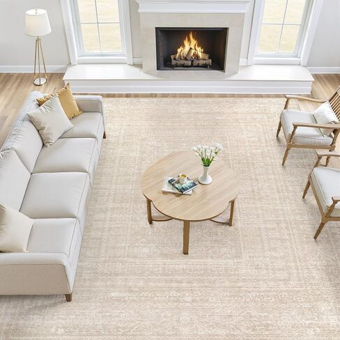 سجاد منطقة 5x7 غرفة المعيشة: سجادة بيج عتيقة كبيرة قابلة للغسل محايدة غير قابلة للانزلاق ناعمة مقاومة للبقع سجادة داخلية لغرفة النوم وغرفة الطعام وغرفة الطعام تحت الطاولة والمنزل والمكتب وغرفة اللعب in Kuwait