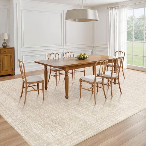 سجاد منطقة 5x7 غرفة المعيشة: سجادة بيج عتيقة كبيرة قابلة للغسل محايدة غير قابلة للانزلاق ناعمة مقاومة للبقع سجادة داخلية لغرفة النوم وغرفة الطعام وغرفة الطعام تحت الطاولة والمنزل والمكتب وغرفة اللعب in Kuwait