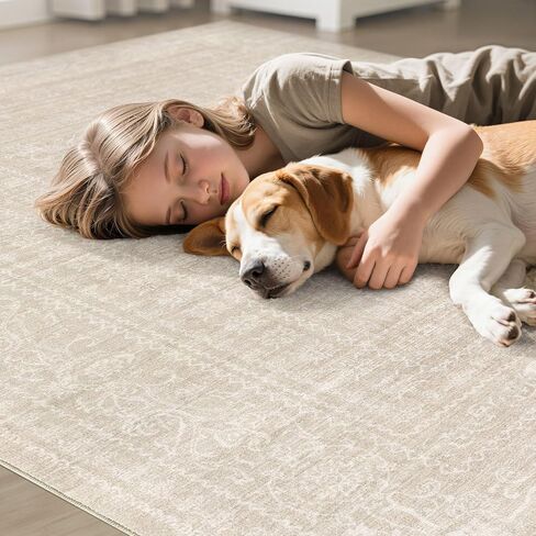 سجاد منطقة 5x7 غرفة المعيشة: سجادة بيج عتيقة كبيرة قابلة للغسل محايدة غير قابلة للانزلاق ناعمة مقاومة للبقع سجادة داخلية لغرفة النوم وغرفة الطعام وغرفة الطعام تحت الطاولة والمنزل والمكتب وغرفة اللعب in Kuwait