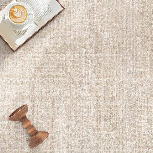 سجاد منطقة 5x7 غرفة المعيشة: سجادة بيج عتيقة كبيرة قابلة للغسل محايدة غير قابلة للانزلاق ناعمة مقاومة للبقع سجادة داخلية لغرفة النوم وغرفة الطعام وغرفة الطعام تحت الطاولة والمنزل والمكتب وغرفة اللعب in Kuwait