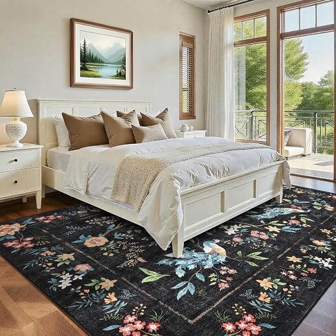 GarveeHome Small Black Entryway Rug, 2x3 Washable Front Door Rug Indoor Entrance Floral Peacock Carpet Non-Slip Low Pile Throw Rugs for Kitchen Floor, Powder Room, Entry, Bathroom, Kids Room in Saudi Arabia