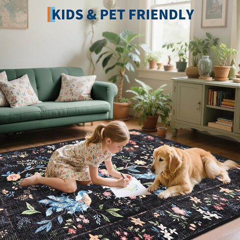GarveeHome Small Black Entryway Rug, 2x3 Washable Front Door Rug Indoor Entrance Floral Peacock Carpet Non-Slip Low Pile Throw Rugs for Kitchen Floor, Powder Room, Entry, Bathroom, Kids Room in Saudi Arabia
