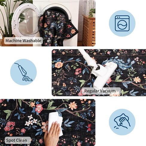 GarveeHome Small Black Entryway Rug, 2x3 Washable Front Door Rug Indoor Entrance Floral Peacock Carpet Non-Slip Low Pile Throw Rugs for Kitchen Floor, Powder Room, Entry, Bathroom, Kids Room in Saudi Arabia