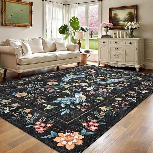 GarveeHome Small Black Entryway Rug, 2x3 Washable Front Door Rug Indoor Entrance Floral Peacock Carpet Non-Slip Low Pile Throw Rugs for Kitchen Floor, Powder Room, Entry, Bathroom, Kids Room in Saudi Arabia