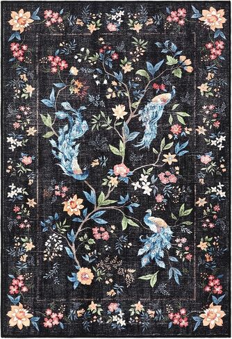 GarveeHome Small Black Entryway Rug, 2x3 Washable Front Door Rug Indoor Entrance Floral Peacock Carpet Non-Slip Low Pile Throw Rugs for Kitchen Floor, Powder Room, Entry, Bathroom, Kids Room in Saudi Arabia