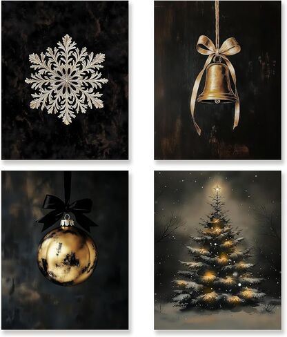 KSDUT Vintage Christmas Wall Art Decor Set of 4 - Retro Winter Snowy Artwork Poster Christmas Tree Deer Snowman Holiday Landscape Wall Decor for Home Farmhouse Bedroom Decorations - 8"x10" Unframed in Saudi Arabia
