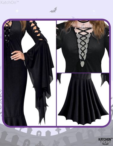 KatchOn Gothic Witch Costume - Black Witch Dress with Collar Choker and Skull for Women - Adult Halloween Costume in Saudi Arabia