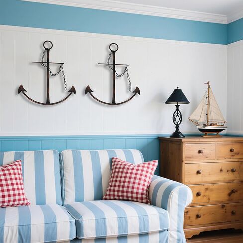 Aura7Mix 13" Antique Metal Nautical Anchor Wall Decor with Chain, Hand-Painted Iron Metal Anchor Art Wall Decor Ideas for Coastal, Farmhouse, Bedroom, Dorm Home, Living Room (1 Pack Vintage) in Saudi Arabia
