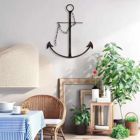 Aura7Mix 13" Antique Metal Nautical Anchor Wall Decor with Chain, Hand-Painted Iron Metal Anchor Art Wall Decor Ideas for Coastal, Farmhouse, Bedroom, Dorm Home, Living Room (1 Pack Vintage) in Saudi Arabia