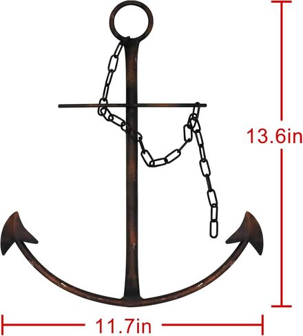 Aura7Mix 13" Antique Metal Nautical Anchor Wall Decor with Chain, Hand-Painted Iron Metal Anchor Art Wall Decor Ideas for Coastal, Farmhouse, Bedroom, Dorm Home, Living Room (1 Pack Vintage) in Saudi Arabia