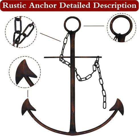 Aura7Mix 13" Antique Metal Nautical Anchor Wall Decor with Chain, Hand-Painted Iron Metal Anchor Art Wall Decor Ideas for Coastal, Farmhouse, Bedroom, Dorm Home, Living Room (1 Pack Vintage) in Saudi Arabia