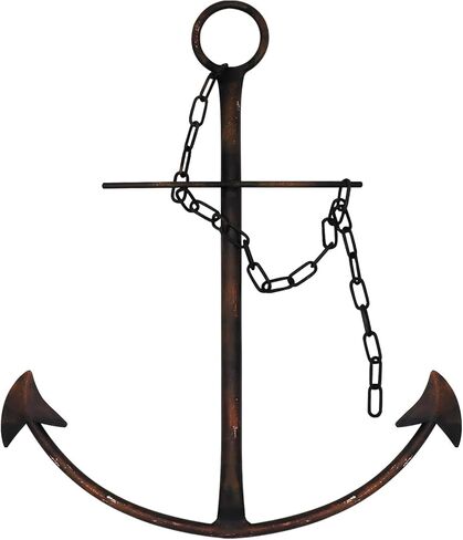 Aura7Mix 13" Antique Metal Nautical Anchor Wall Decor with Chain, Hand-Painted Iron Metal Anchor Art Wall Decor Ideas for Coastal, Farmhouse, Bedroom, Dorm Home, Living Room (1 Pack Vintage) in Saudi Arabia