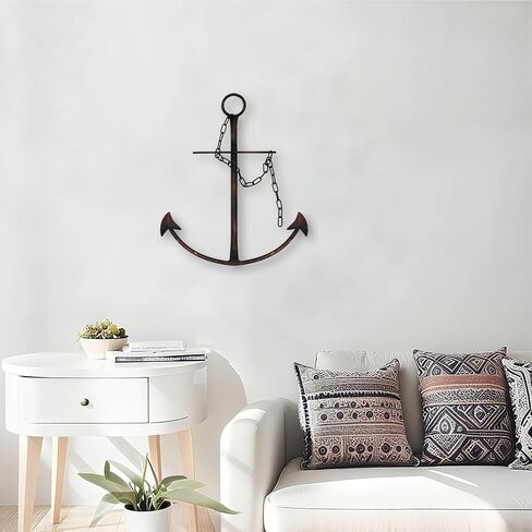 Aura7Mix 13" Antique Metal Nautical Anchor Wall Decor with Chain, Hand-Painted Iron Metal Anchor Art Wall Decor Ideas for Coastal, Farmhouse, Bedroom, Dorm Home, Living Room (1 Pack Vintage) in Saudi Arabia